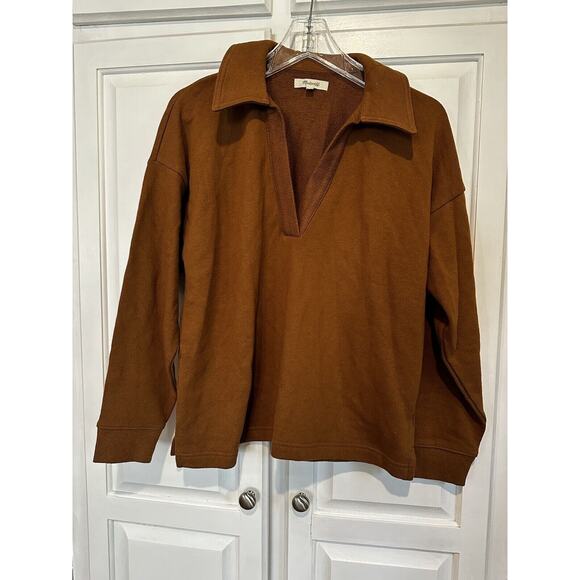 Madewell Women's Cotton Hemp Polo Oversized Sweatshirt Size Xsmall - Picture 1 of 10